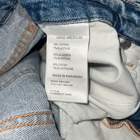 Good American The Weekender Distressed Denim Jeans Indigo Straight Crop NEW 6/28 - Picture 5 of 8